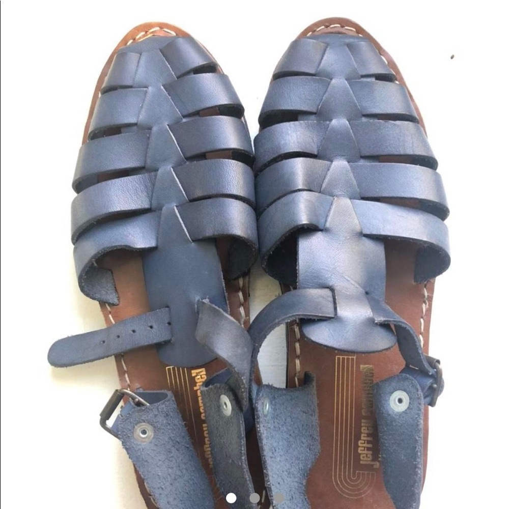 Blue Jeffrey Campbell fisherman sandal.